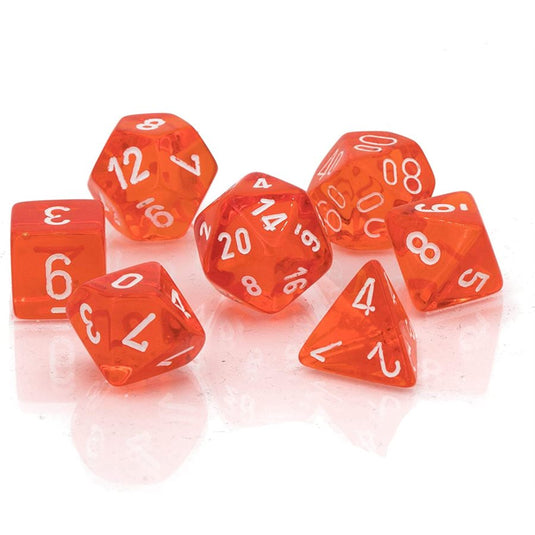 Chessex - ens. 7 dés- Translucent: orange/White
