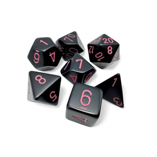 Chessex - ens. 7 dés- Opaque Black/Pink