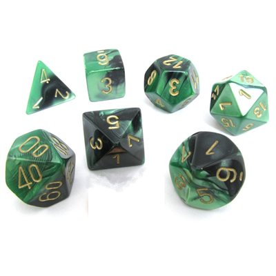 Chessex - ens. 7 dés- Gemini - Black-Green/ gold
