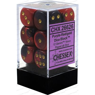 Chessex - ens. 12D6 16mm- Gemini Purple-Red/Gold