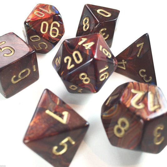 Chessex - ens. 7 dés - Scarab : Blue blood / Gold