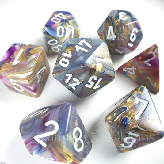 Chessex - ens. 7 dés- Festive: Caroussel/White