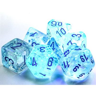 Chessex - ens. 7 dés- Borealis Icicle / Light Blue Luminary