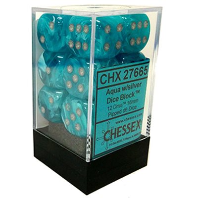 Chessex - ens. 12D6 16mm- Cirrus: Aqua/Silver