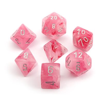 Chessex - ens. 7 dés- Ghosty: Glow Pink/Silver