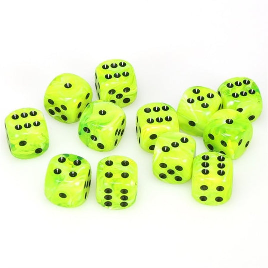 Chessex - ens. 12D6 16mm- Vortex: Bright Green/Black